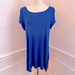 FREE TO LIVE Royal Blue Short Sleeve Loose Fit Tunic Top Flowy Knit T-shirt
